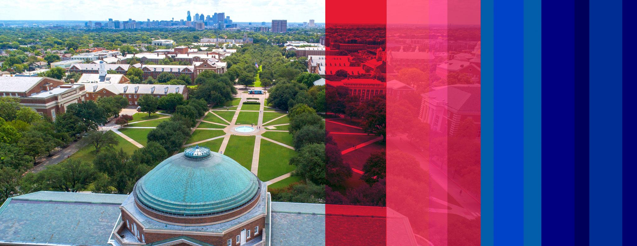 Campus arial shot with skyline