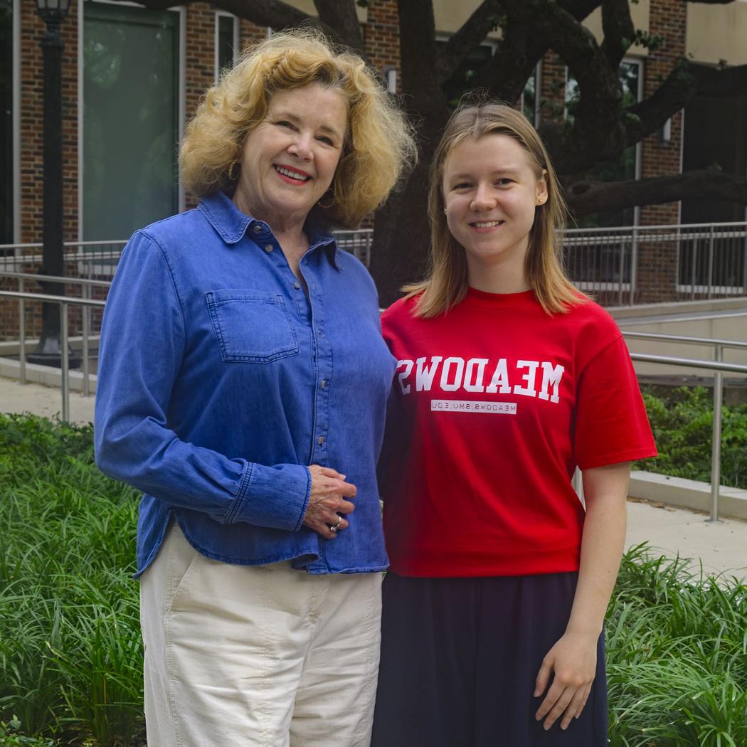 Student Nastya Shyvilka poses with her alumni mentor Susan Barnett